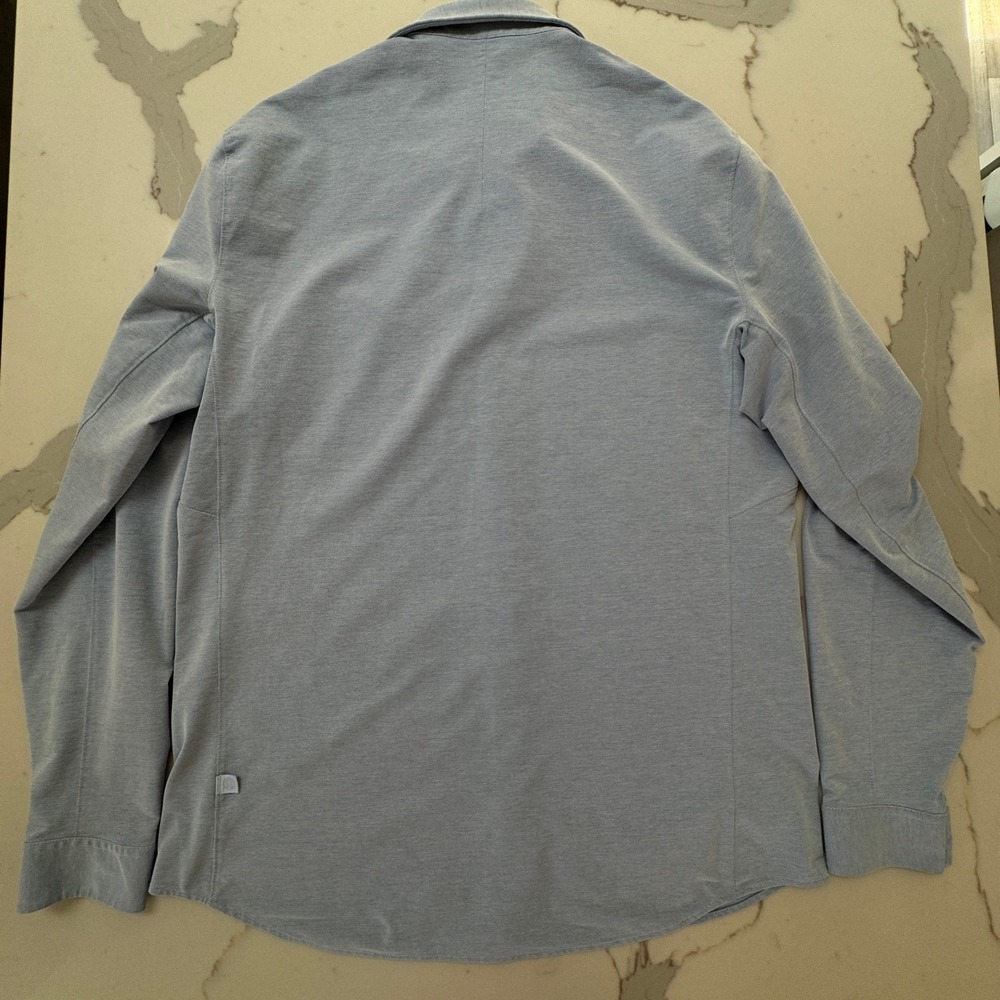 Lululemon Commission Button up Shirt XL Blue Knit One Pocket Stretch Long Sleeve - Picture 8 of 9